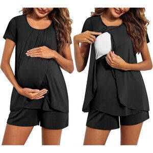 Women's Maternity Nursing Pajamas Set Sleepwear Breastfeeding Shorts